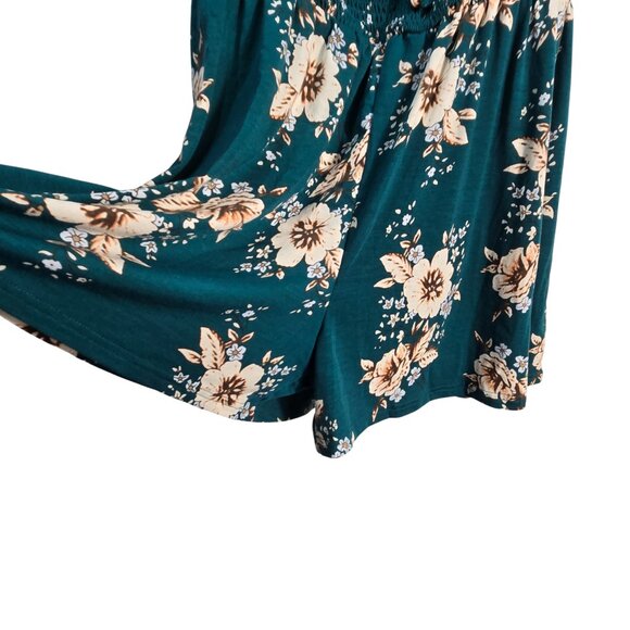 NWOT | Dark Green Floral Off the Shoulder Smocked Puff Sleeve Jumper Romper | 1X - Picture 3 of 6